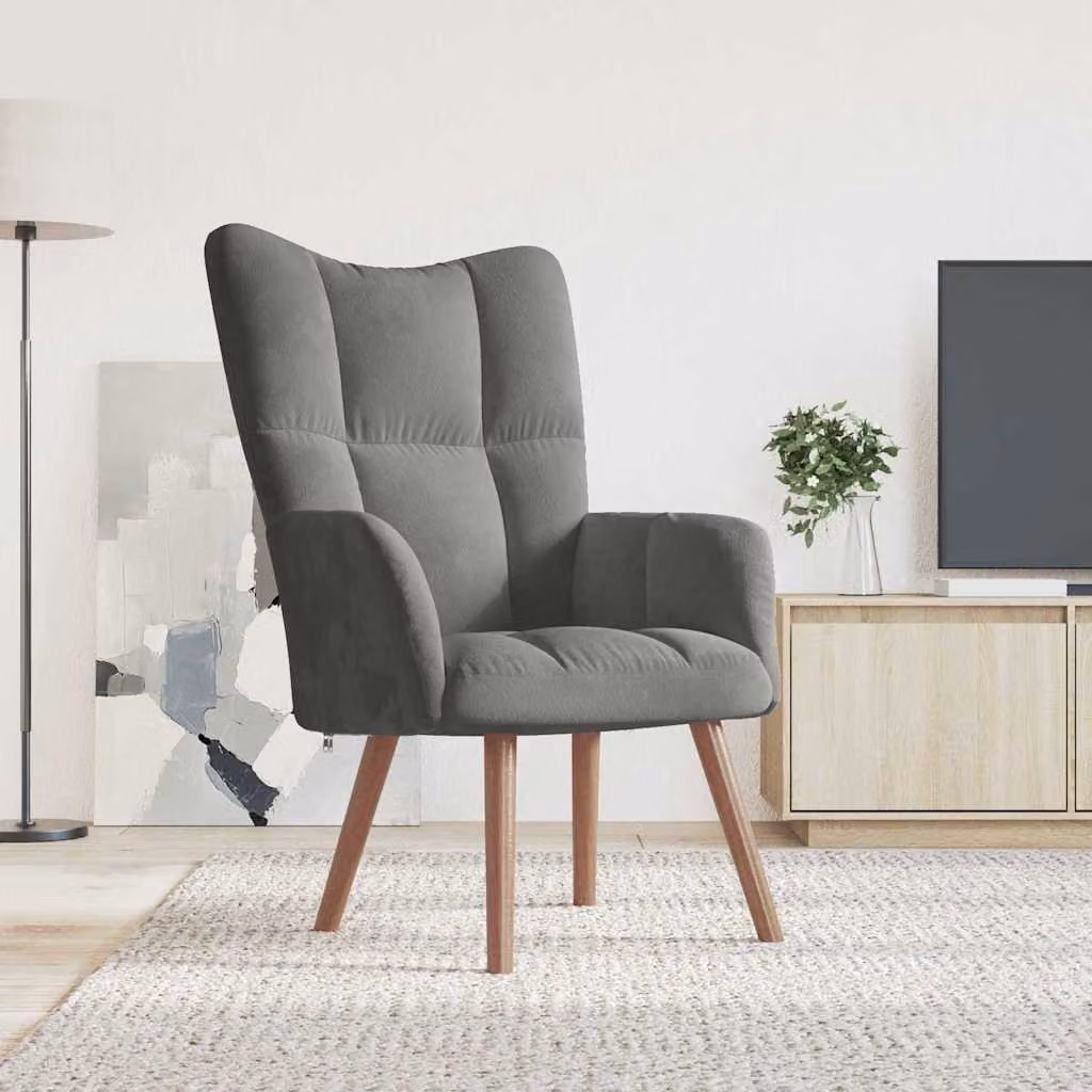Sedia Relax vidaXL in Velluto Grigio con Braccioli e Seduta Imbottita