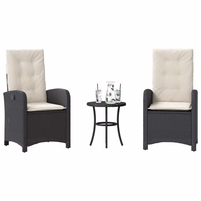 Set da Bistrò vidaXL in Polyrattan Nero con 3 Cuscini per Giardino e Balcone