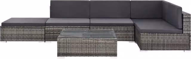 Set Divani da Giardino 6 pz con Cuscini in Polyrattan Grigio 48334