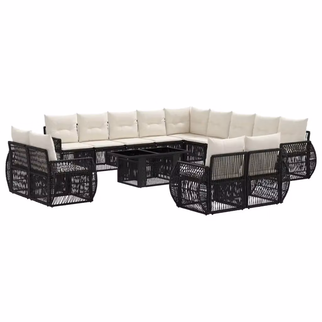 Set Divano da Giardino Moderno vidaXL in Polyrattan Nero e Bianco con Cuscini e Tavolino da Caffè a Forma di U – 2