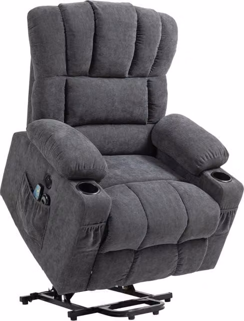 Poltrona relax elettrica alzapersona con massaggio riscaldamento e portabicchieri ¨C Xylo ¨C Grigio scuro