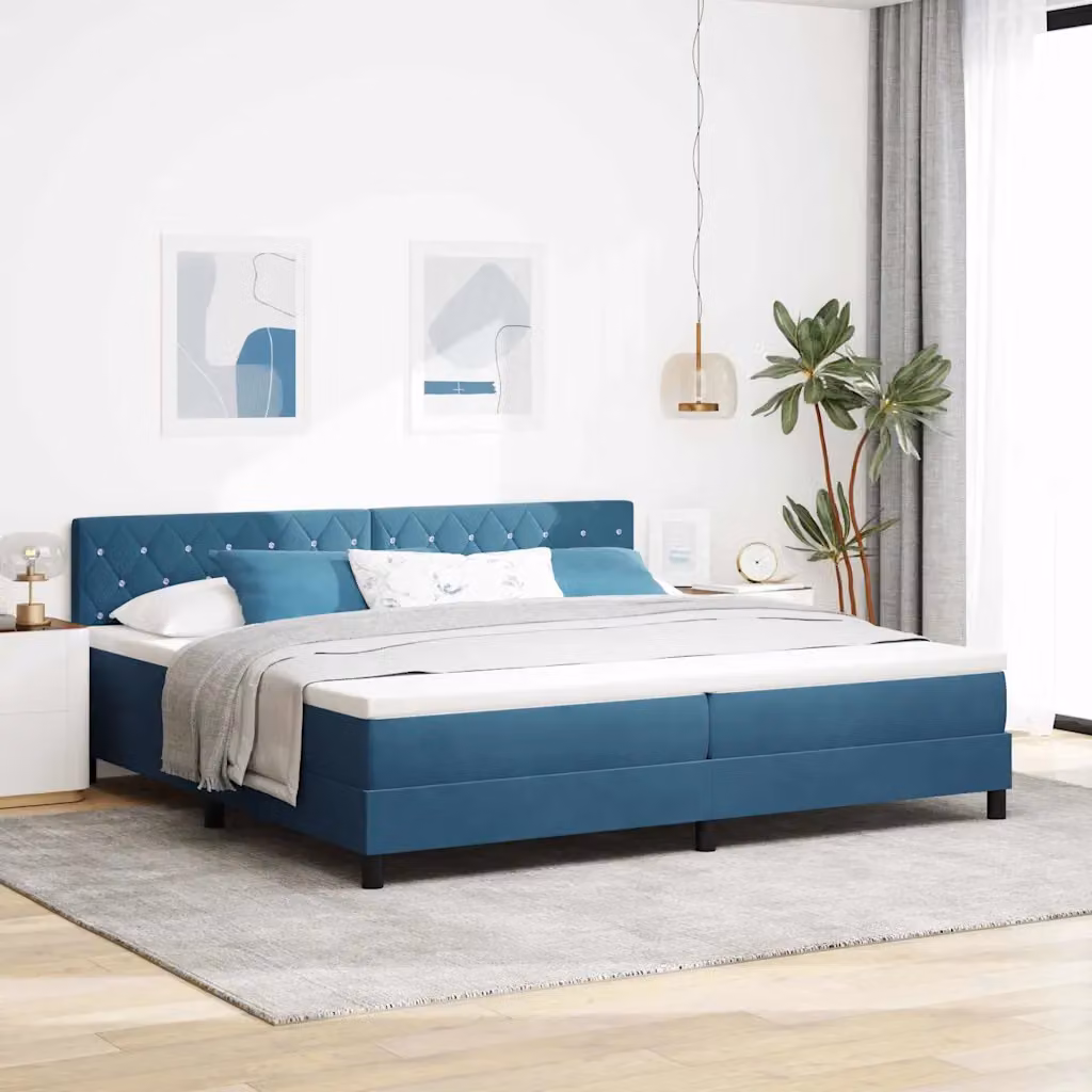 Letto a molle con illuminazione LED sottostante vidaXL in velluto blu, L/P: 200 x 200 cm – 1