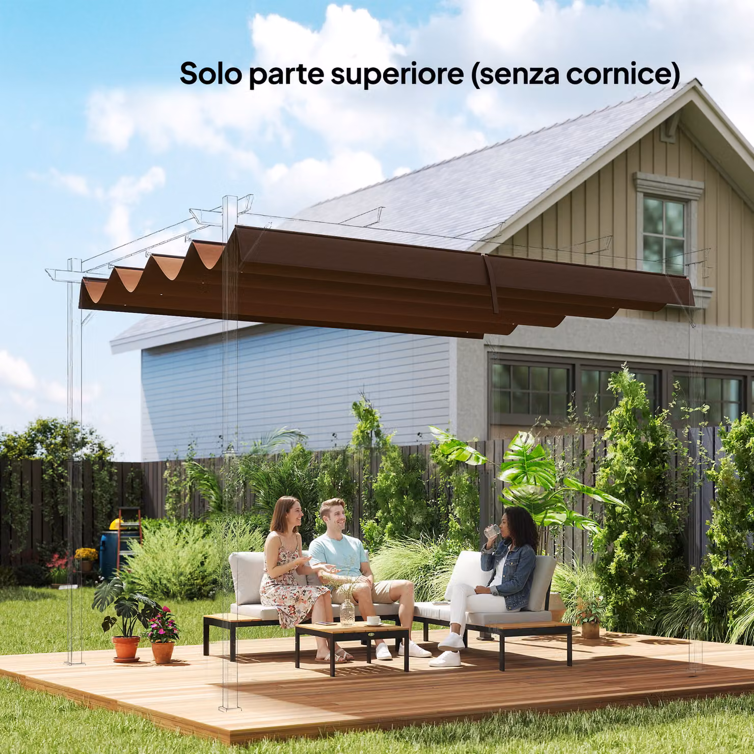 Telo Pergola Outsunny per Esterni in Poliestere Anti UV Bianco e Caffè con 8 Fori di Drenaggio, 286 x 245 cm – 2