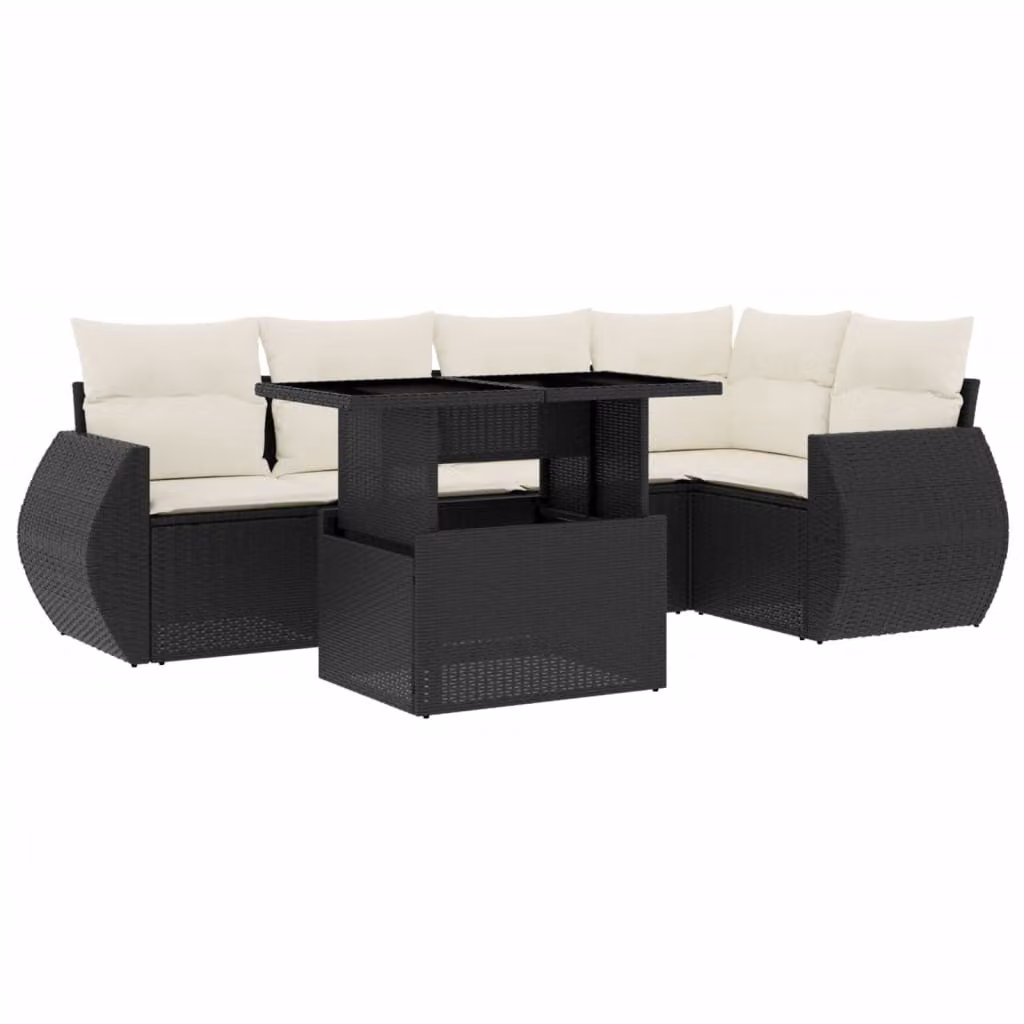 Set Divano da Giardino 6 pz con Cuscini Nero in Polyrattan