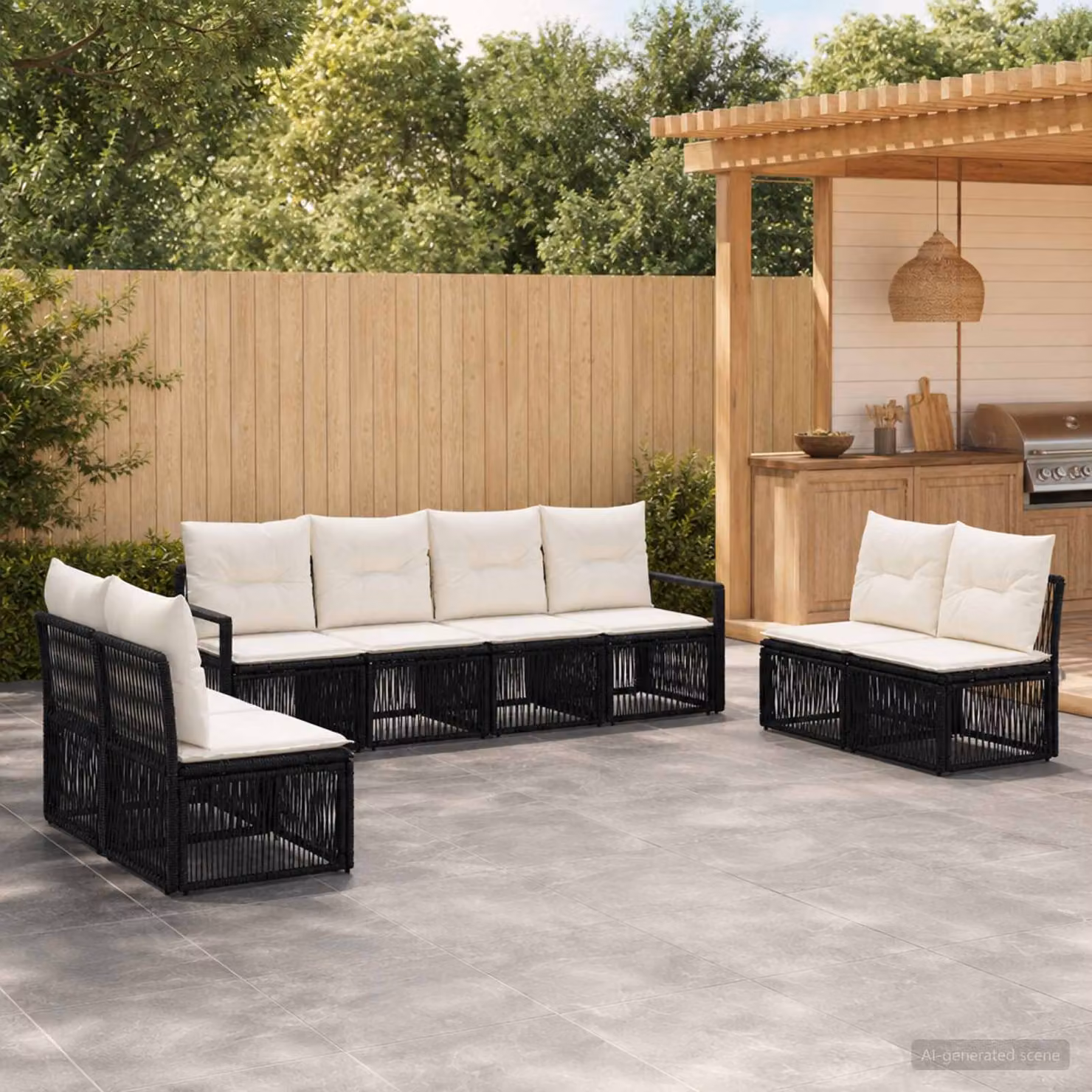 Set Divano da Giardino vidaXL 8 pz in Polyrattan Nero con Cuscini e Struttura in Acciaio