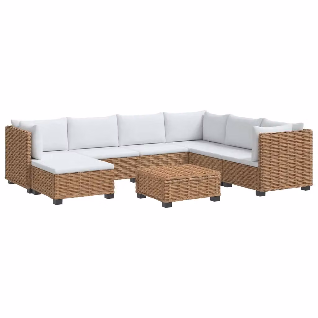Set Lounge da Giardino a Forma di L vidaXL in Polyrattan con Cuscini Beige e Bianco – 2
