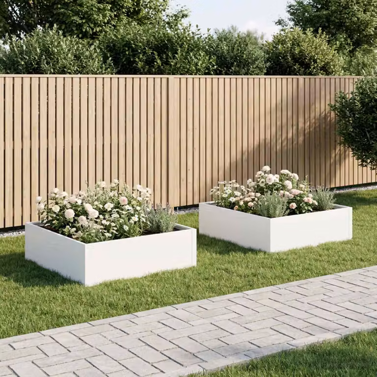 Set di 2 vasi da giardino vidaXL in metallo bianchi, L: 80 cm, P: 80 cm, H: 30 cm