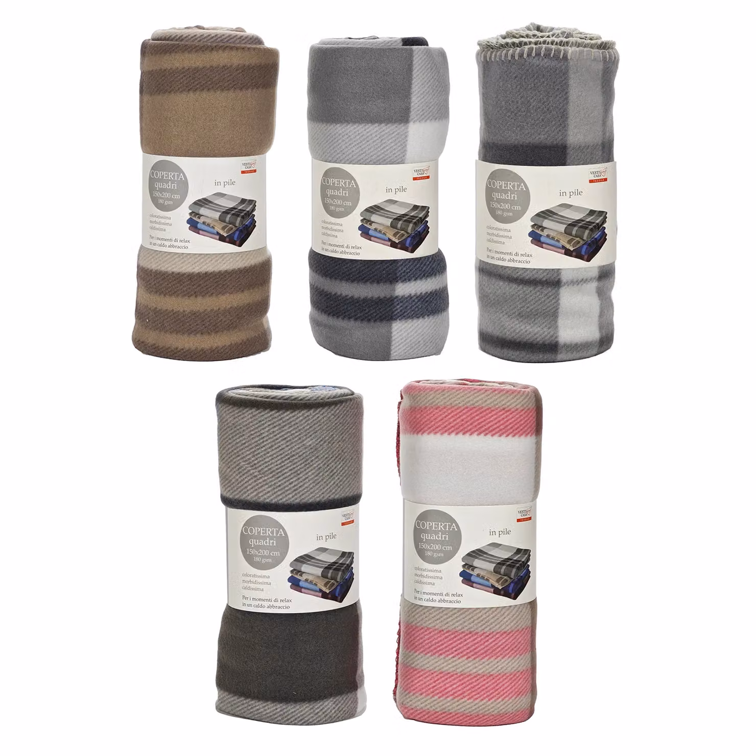 Plaid in pile a quadri multicolore Vestiamo Casa, L: 150 cm x P: 200 cm – 1