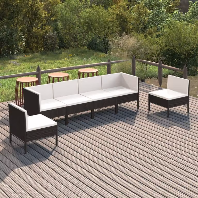 Maison Exclusive - Set da giardino 6 pezzi con cuscini in polyrattan nero