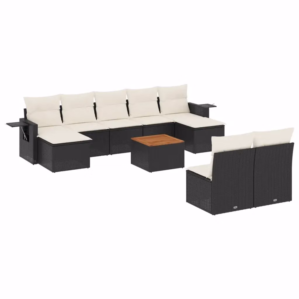 vidaXL Set Divani da Giardino 10pz in Polyrattan Nero con Cuscini e Tavolino da Esterno – 2