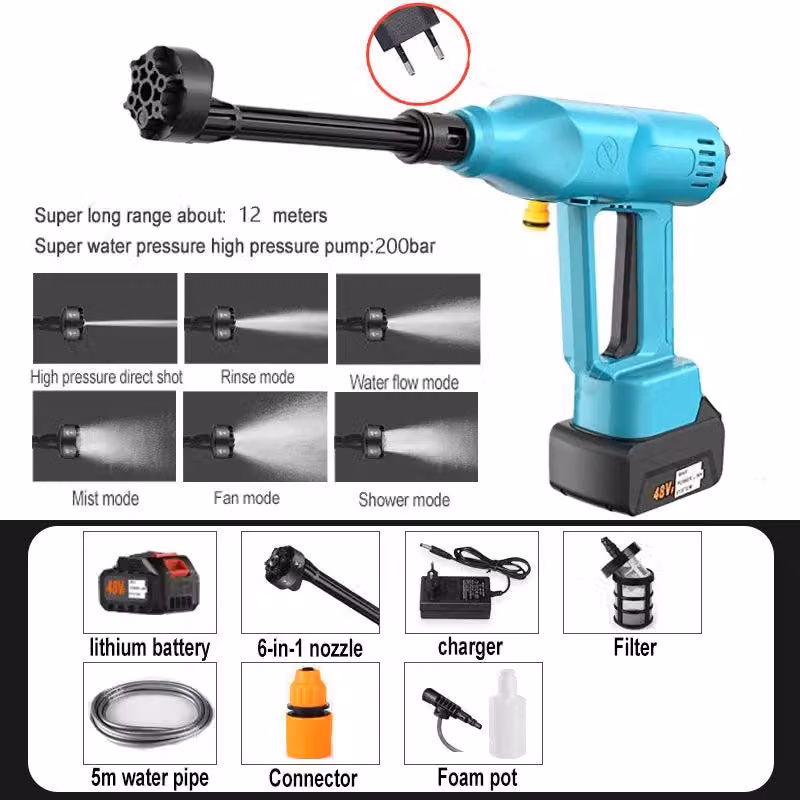 Idropulitrice senza fili - 200 bar - Idropulitrice elettrica a batteria per esterni - Pistola a spruzzo 6 in 1