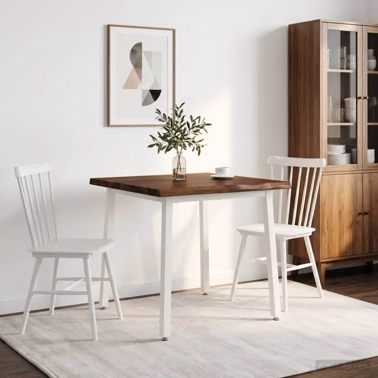 Tavolo da pranzo moderno vidaXL in legno di acacia massello con bordo naturale, L/P/H: 60 x 55 x 75 cm, Marrone scuro e Bianco