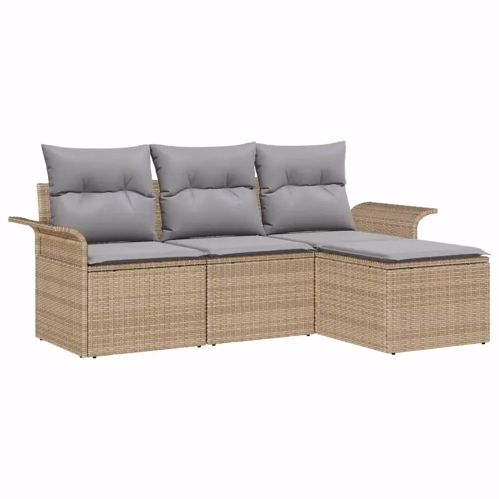 Set Divano da Giardino vidaXL 4 Pezzi Beige con Cuscini e Pouf in Polyrattan e Metallo – 2
