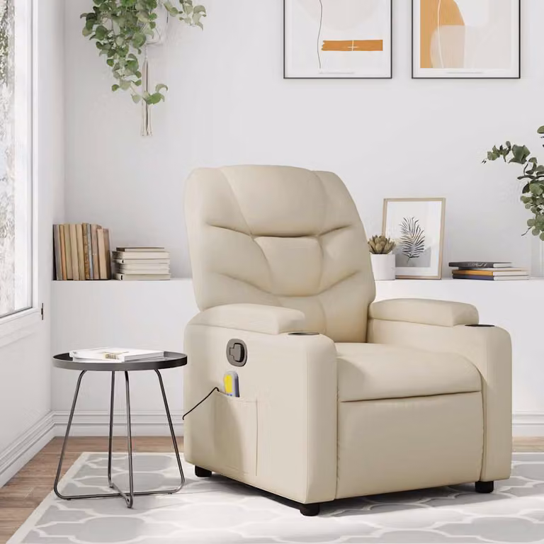 Poltrona reclinabile relax vidaXL in similpelle beige con braccioli e leva manuale