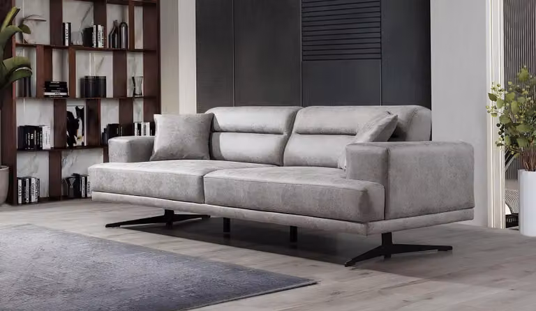 Sofa 3 Sitzer Sofas Leder Dreisitzer Sitz Polster Design Wohnzimmer Modern Grau