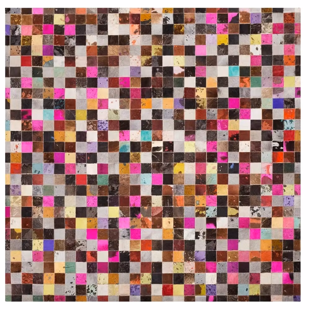 Tappeto Patchwork Multicolore in Vera Pelle Bovina Lavorato a Mano BELIANI L/P: 200 x 200 cm – 2