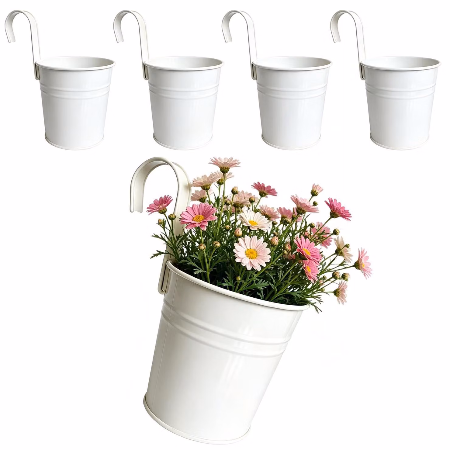 Omgoods - Set di 4 vasi da parete in ferro zincato, 16 cm