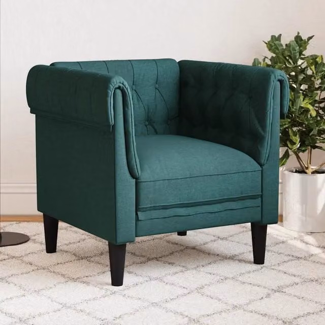 Divano Sedia-Poltrona Chesterfield Verde Scuro in Tessuto