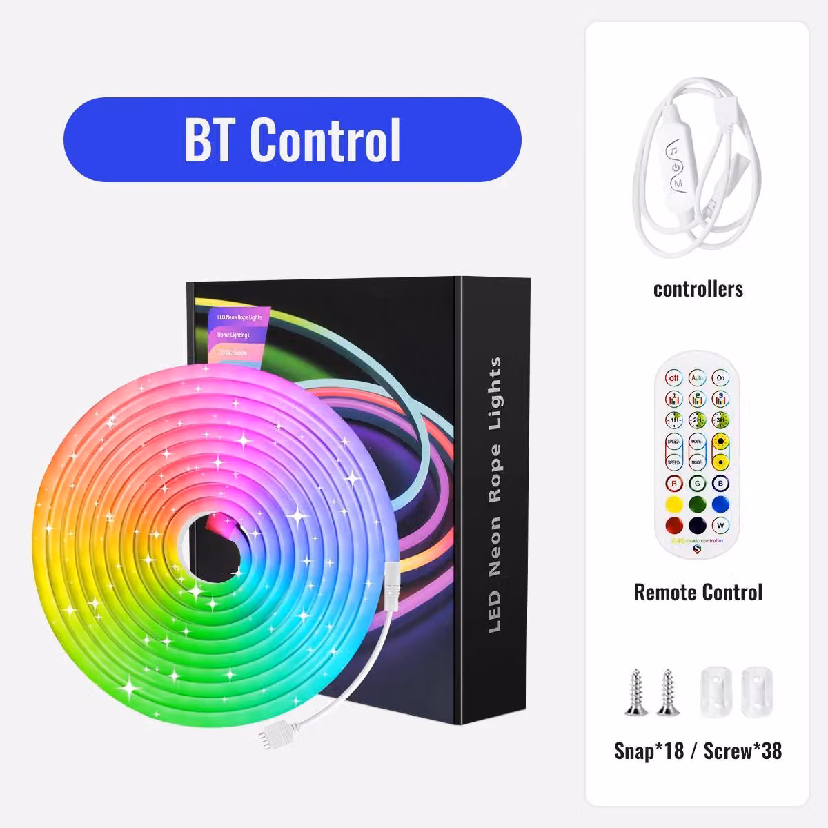 Striscia LED neon flessibile - RGB - 10 metri - Controllo Bluetooth - 108 LED/metro - Resistente all'acqua (IP65) - Controllo tramite app e telecomando