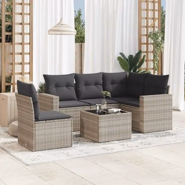 Set Divano da Giardino a L VIDAXL in Polyrattan Grigio Chiaro con 6 Cuscini – 1