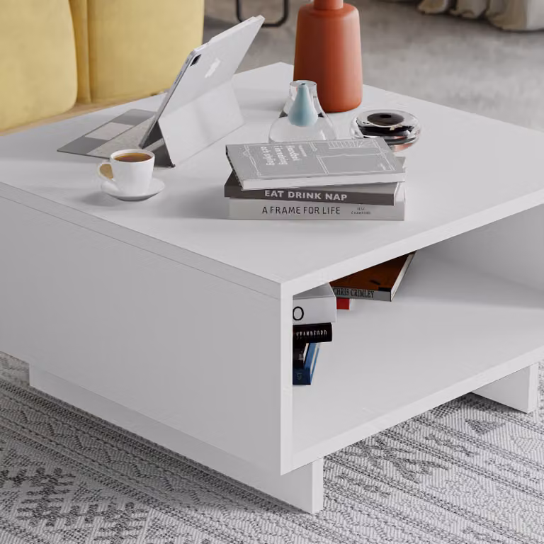 DECORTIE Hola Tavolino moderno bianco multiuso 60 x 60 x 32 cm