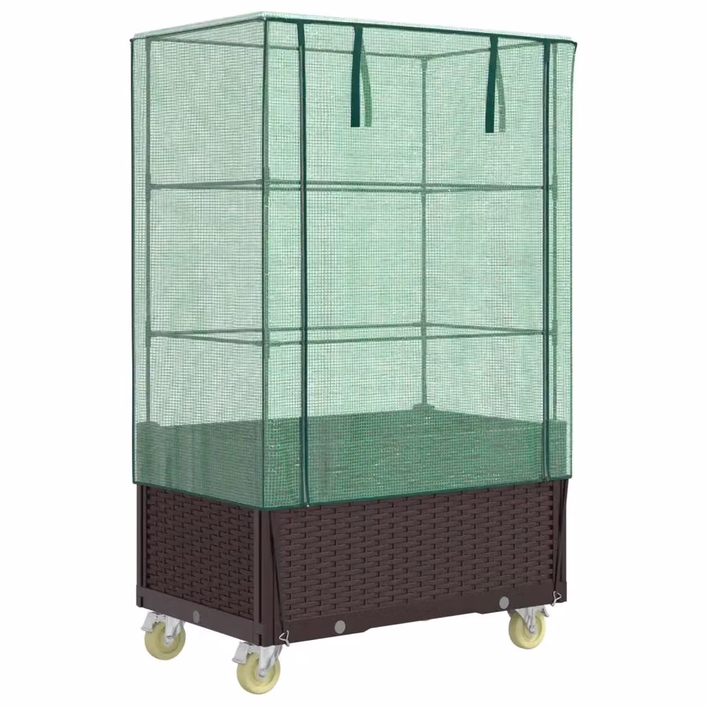 Letto rialzato Videx con copertura e ruote effetto rattan, colori marrone e verde, L 80 cm x P 50 cm x H 182 cm – 2