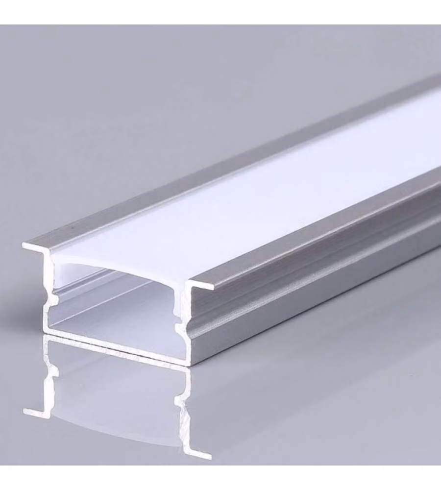 Profilo in alluminio V-TAC color silver per strip LED a incasso con copertura satinata L 2000 mm x P 20 mm x H 10 mm