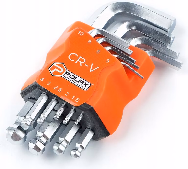 Set di chiavi a Esagono con estremità sferica, 9 pezzi, 1,5-10 mm, CrV, Polax