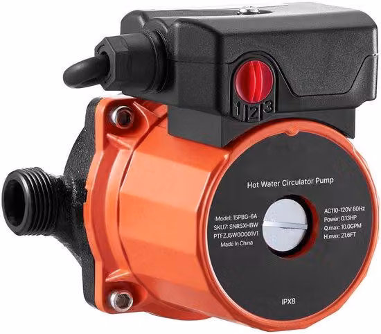 Pompa per acqua, 38 litri al minuto, sistema di circolazione istantaneo con 3 livelli di velocità, 100 W, AC 220-240 V, adattatore da G3/4 a G1/2, corpo in ghisa resistente, adatta per sistemi di riscaldamento