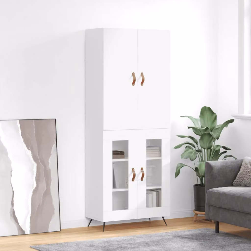 vidaXL Credenza Moderna Bianca con Ante in Vetro e Ripiani Interni L: 69,5 cm, P: 34 cm, H: 180 cm