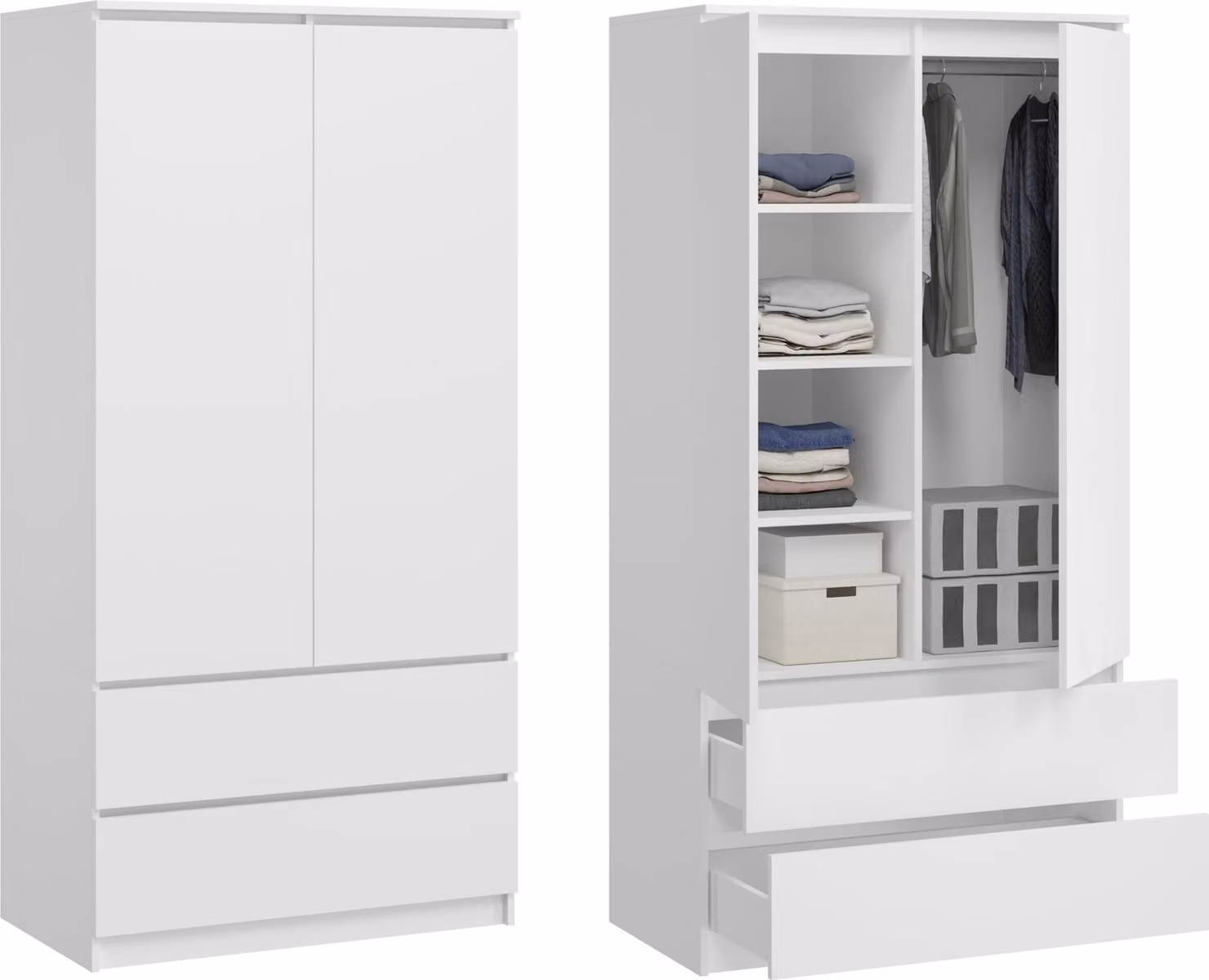 BDW, Armadio Monia, con 2 cassetti, bianco, 50Dx90Lx180H cm (2 cassetti)