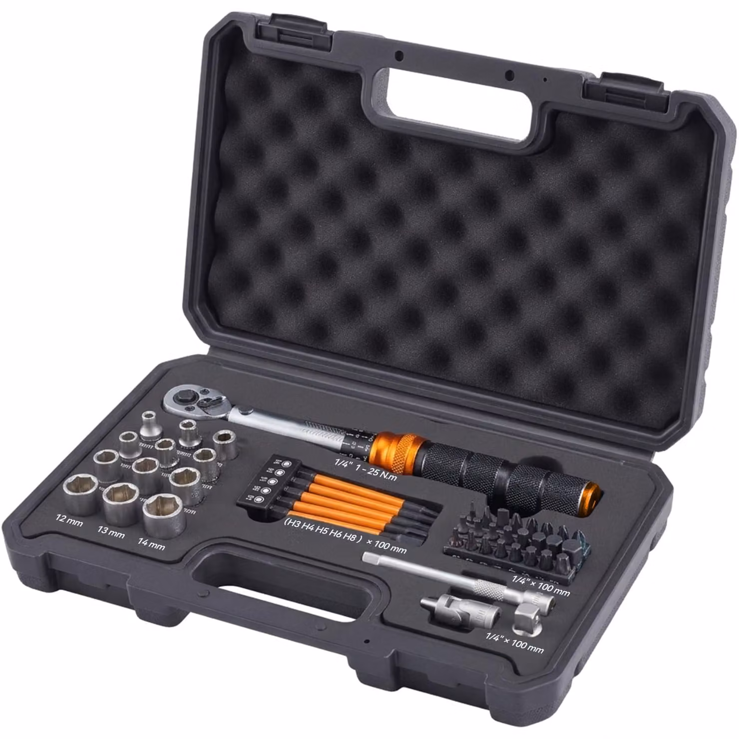 Set di chiavi dinamometriche da 45 pezzi, 1/4", 1-25 Nm, per biciclette