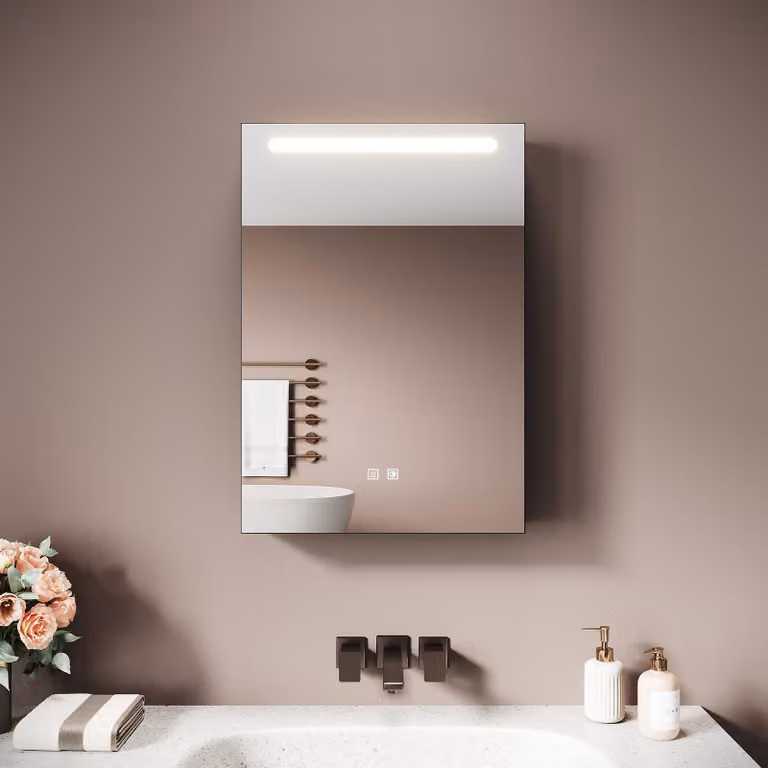 SONNI 48,5 x 70 x 13 cm Armadietto a specchio in legno con anta singola e vano portaoggetti, nero, antiappannamento, con alloggiamento per ricaricare le lamette
