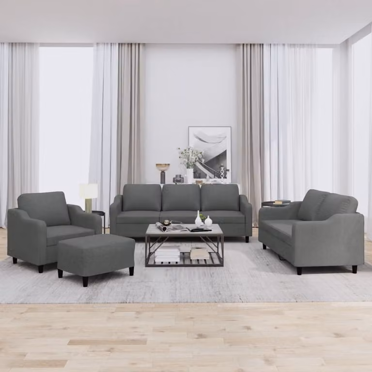 Maison Exclusive - Set divano 4 pezzi con cuscini in tessuto grigio scuro