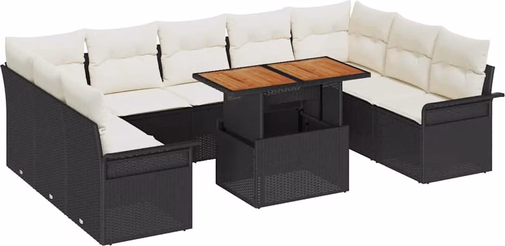 Set Divano da Giardino 10 pcs Nero Poly Rattan