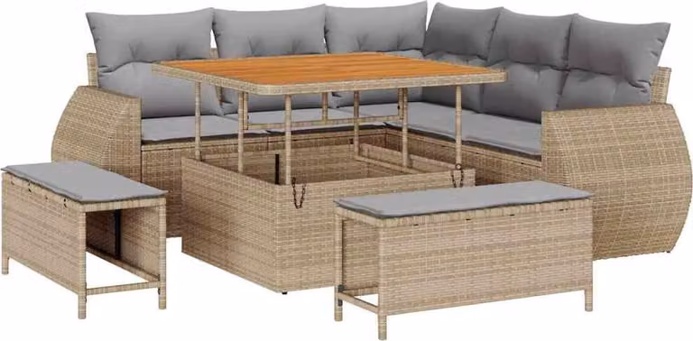 Set Divano da Giardino 8 pcs Beige polyrattan