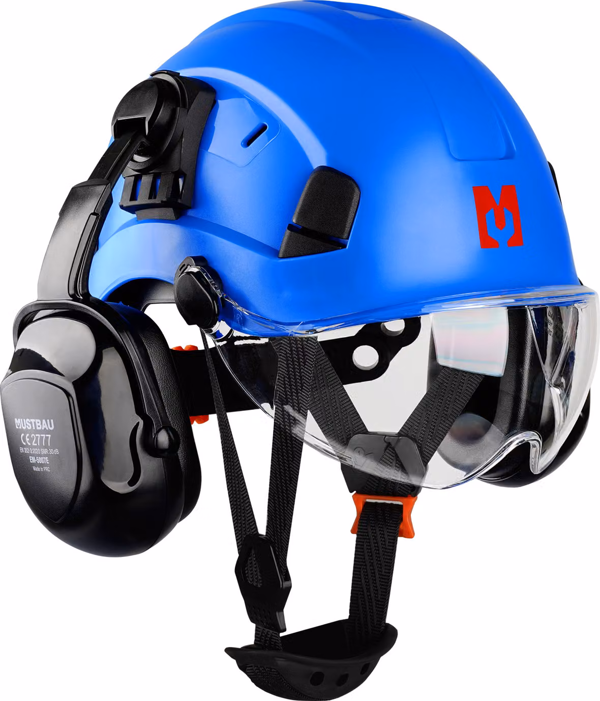 Set di elmetti di sicurezza Mustbau, elmetto di sicurezza EN397 con protezione per le orecchie e il viso, fascia regolabile da 53 a 63 cm, materiale ABS resistente