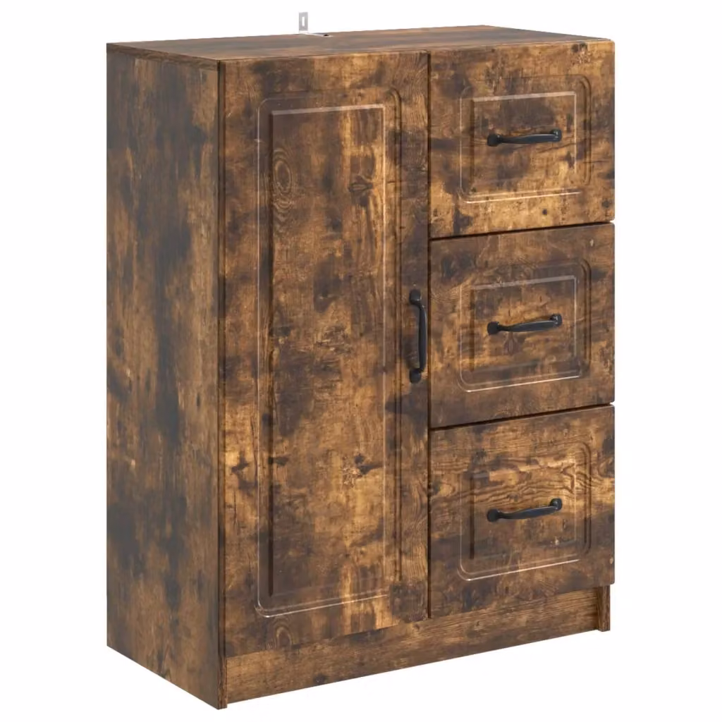 Credenza moderna in legno ingegnerizzato Rovere Fumo, ideale per soggiorno o sala da pranzo, L: 66 cm, P: 34,5 cm, H: 87 cm – 2