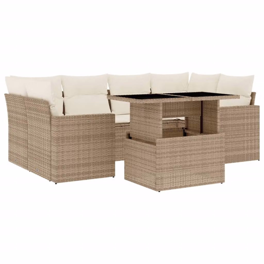 Set Divani da Giardino 7 pz con Cuscini Beige in Polyrattan