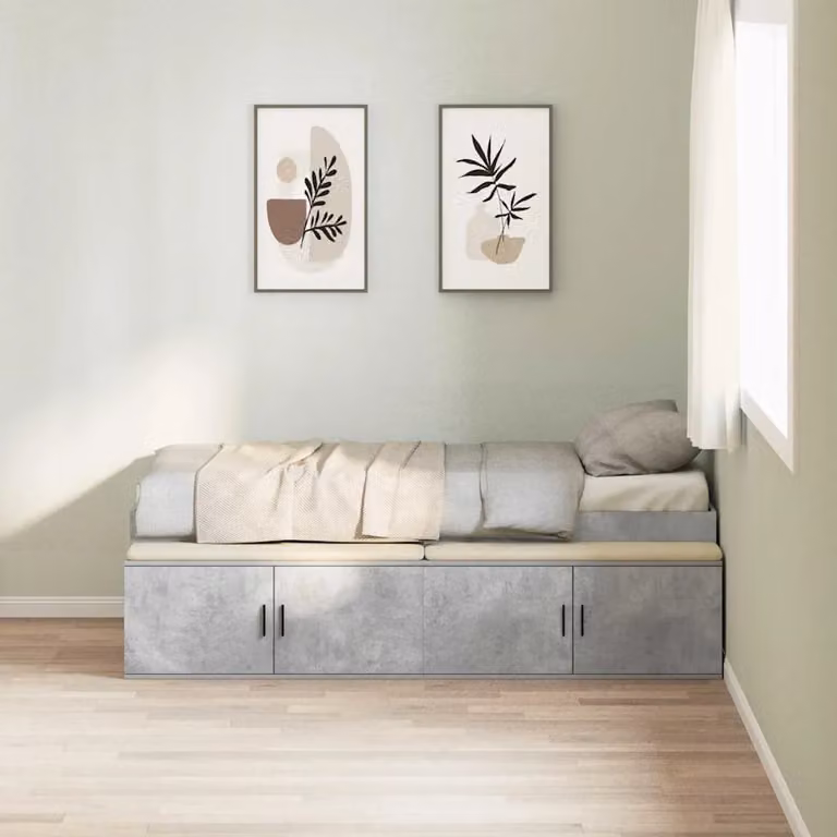 Struttura del letto con cassetto vidaXL in legno, Grigio cemento, L/P/H: 100 x 200 x 53,5 cm