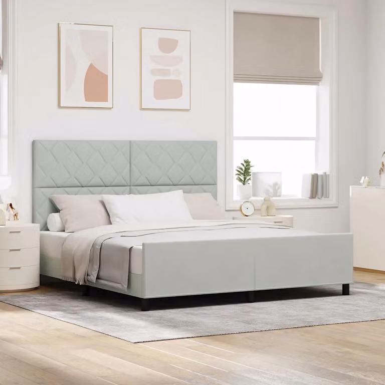 Letto a molle con testiera vidaXL in velluto grigio, L 180 x P 200 cm