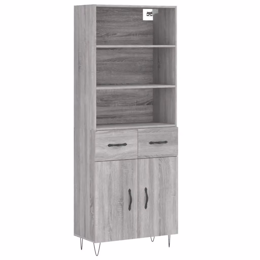 Credenza moderna vidaXL in legno e metallo, colore grigio, L: 69,5 cm, P: 34 cm, H: 180 cm – 2