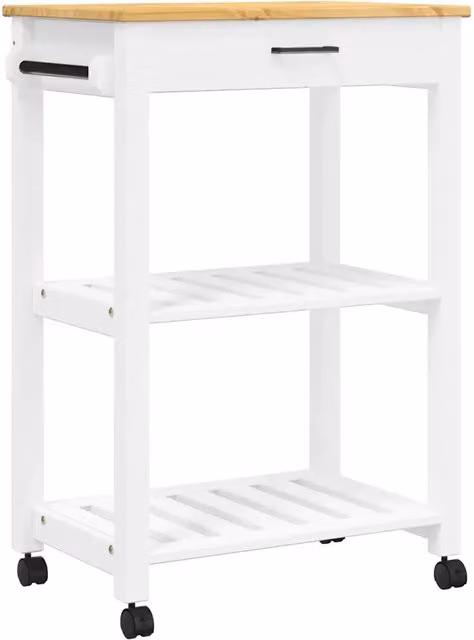 Carrello da Cucina MONZA in Legno Massello di Pino, Colore Bianco e Beige, L/P/H: 60 x 40 x 88,5 cm – 1