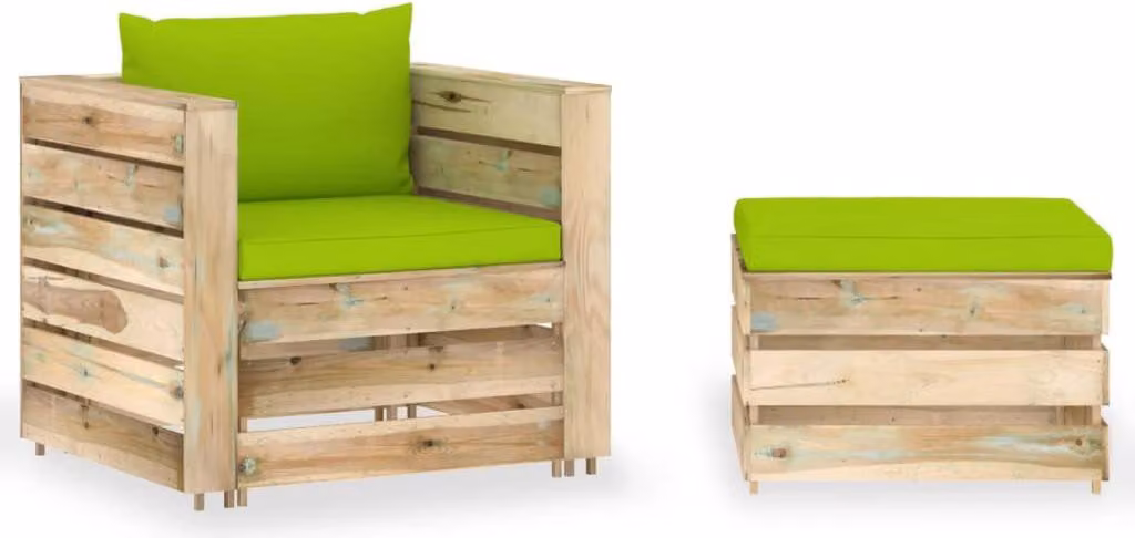 Maison Exclusive - Set da giardino a 2 pezzi con cuscini, verde, in legno trattato