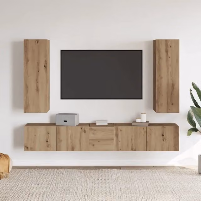 Mobili TV a Parete 5 pz | Armadietto TV | Mobile Porta TV Rovere Artigianale in Legno Multistrato