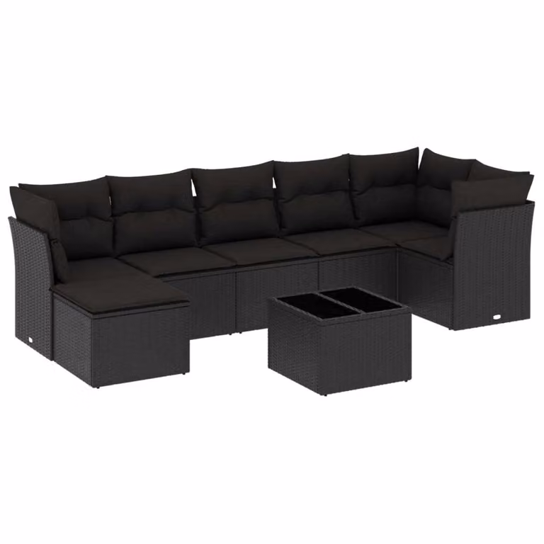 Set Divani da Giardino con Cuscini 8 pz Nero in Polyrattan