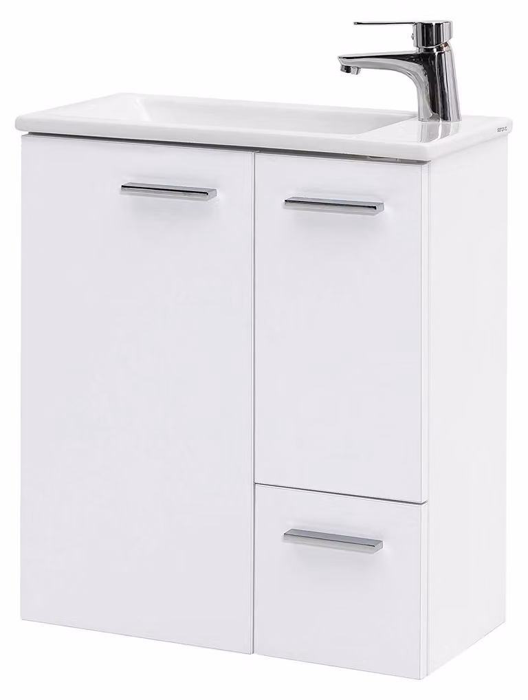 Mobile sottolavello, dimensioni 50x25x60 cm, bianco opaco, 2 ante, 1 cassetto