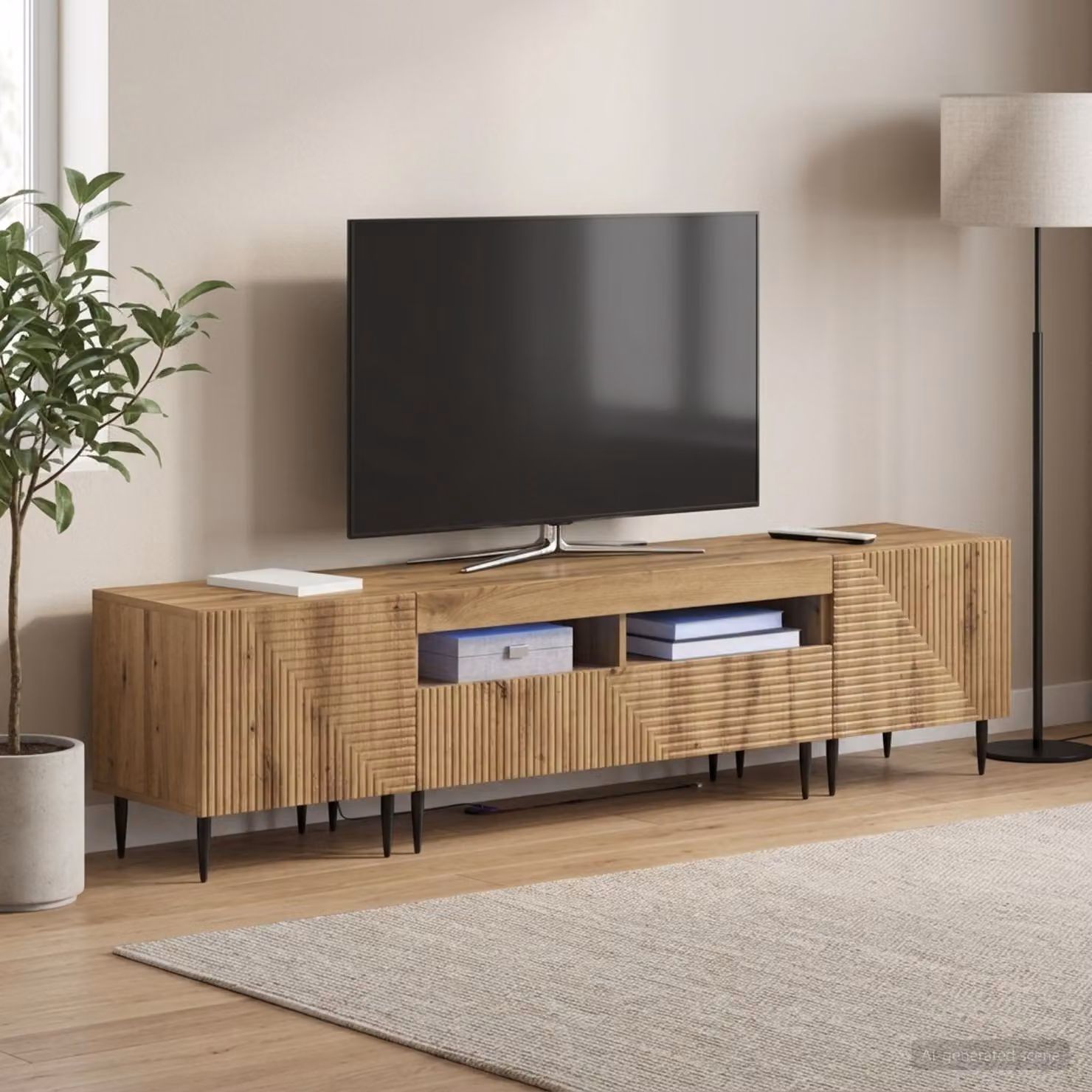 Mobile TV LED vidaXL in legno ingegnerizzato Rovere Artigianale, design moderno con illuminazione integrata e scomparti multimediali, Colore: Marrone e Grigio