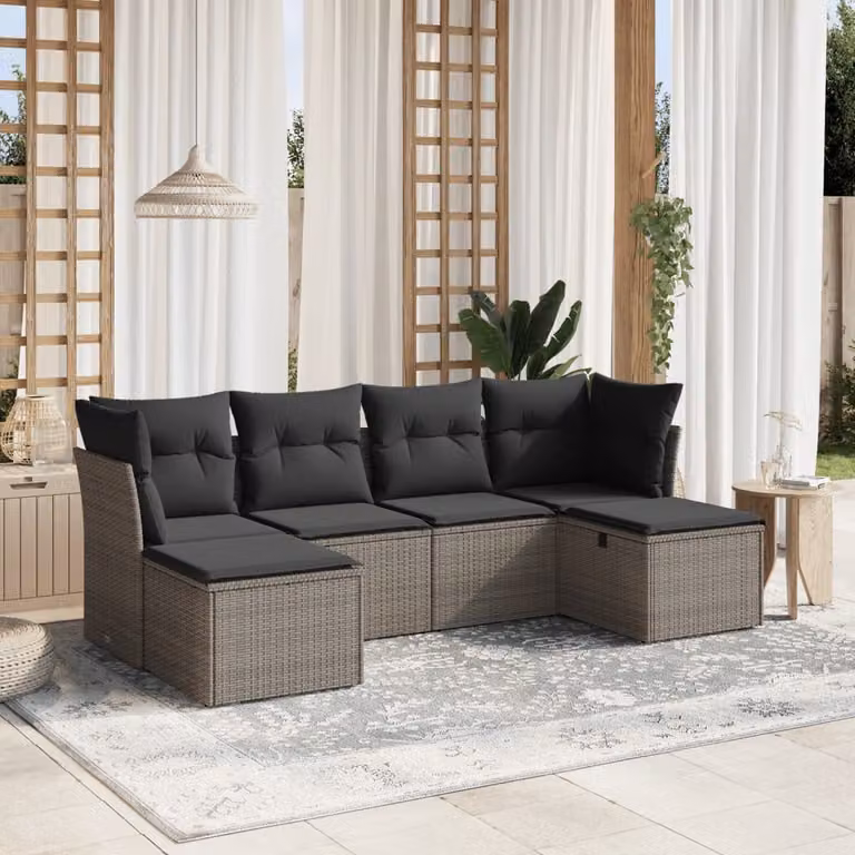 vidaXL Set Divano da Giardino 6 pz a Forma di L con Cuscini Grigio in Polyrattan e Struttura in Acciaio