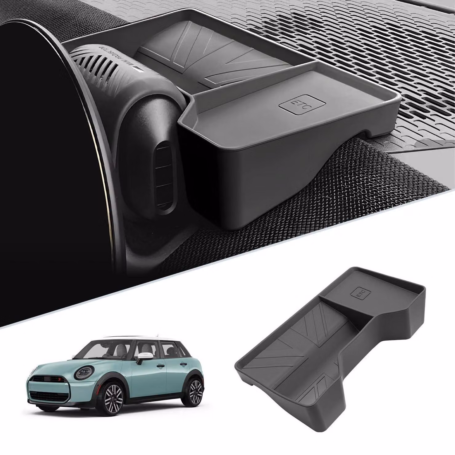 Contenitore portaoggetti per la console centrale, compatibile con Mini Cooper F65 F66 Works benzina, modelli dal 2024 al 2027, organizer per lo spazio dietro lo schermo touch, colore nero